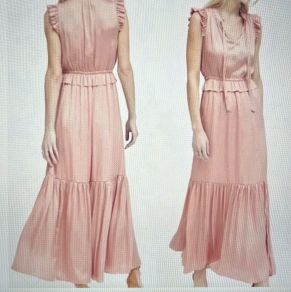 Banana Republic Soft Satin Blush Pink Sleeveless Ruffle Maxi Dress Size 8 - Picture 5 of 15